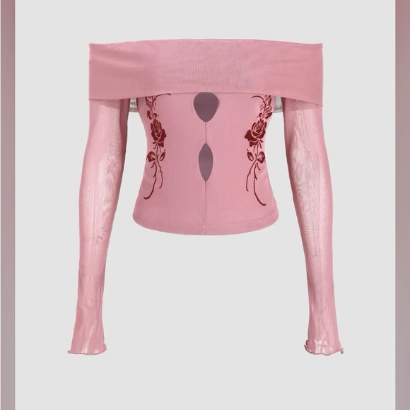 Cider Tops - Cider | Rose Off-Shoulder Long Sleeve Crop